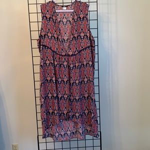 ING Long Flowy Vest - Navy & Red Print